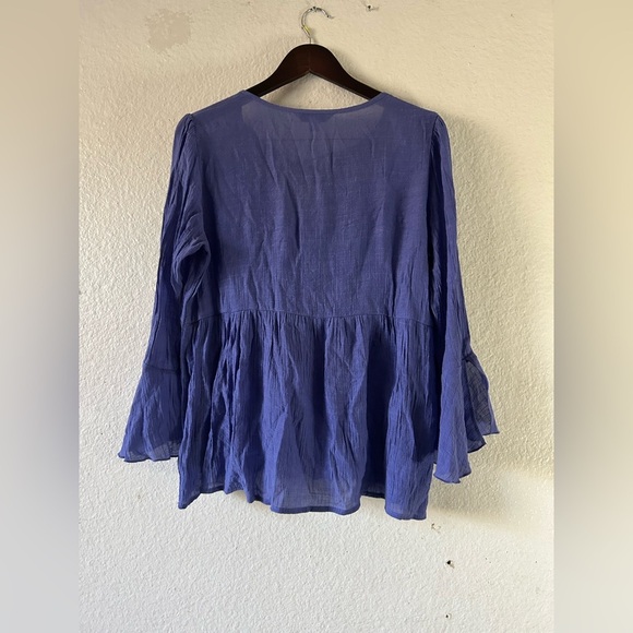 Counterparts Blue Whimsical Bell Sleeve Blouse Embroidered Medium Fairy Cottage - Picture 14 of 16